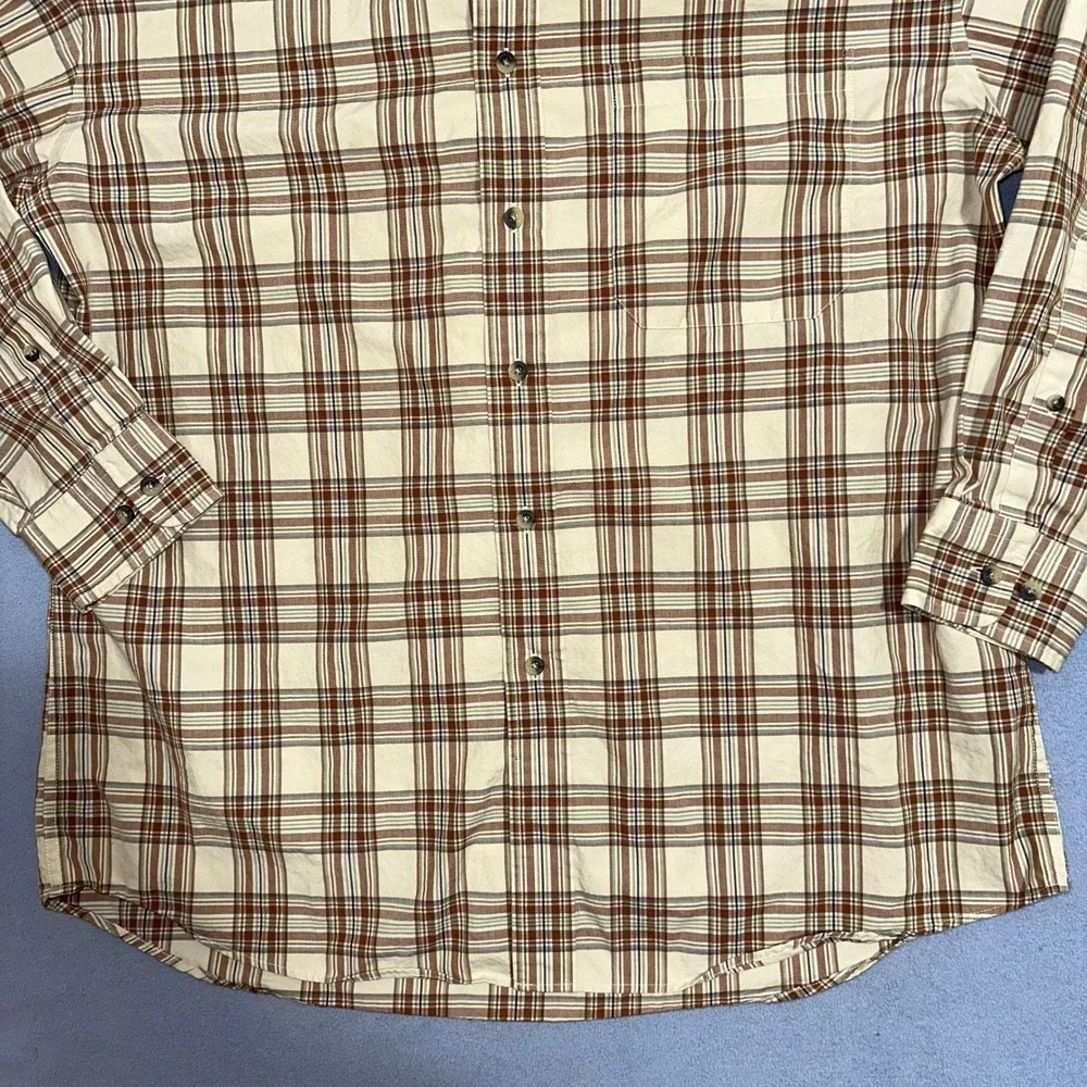 Pendleton Plaid Button Down Shirt Wrinkle Resistant Tan Brown Mens Size Large - Picture 8 of 11